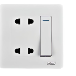 CÔNG TẮC ĐƠN 1 CHIỀU KẾT HỢP Ổ CẮM ĐÔI 2 CHẤU HIMEL HWDP1G1W22P