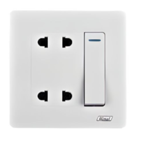 CÔNG TẮC ĐƠN 2 CHIỀU KẾT HỢP Ổ CẮM ĐÔI 2 CHẤU HIMEL HWDP1G2W22P