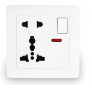 Ổ CẮM ĐÔI 5 CHẤU CÓ CÔNG TẮC VÀ ĐÈN BÁO HIMEL HWDP5PSSN