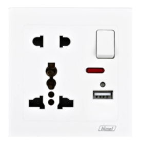 Ổ CẮM ĐÔI 5 CHẤU CÓ CÔNG TẮC, ĐÈN BÁO & 1 CỔNG USB HIMEL HWDPSPSSNUSB