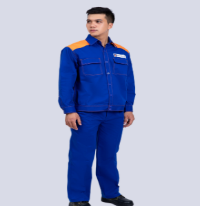 Quần áo bảo hộ pha màu xanh phối vai cam vải Pangzim Hàn Quốc